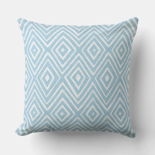 Light Aqua Blue Diamond Zickzack Geometric Kissen (Vorderseite)