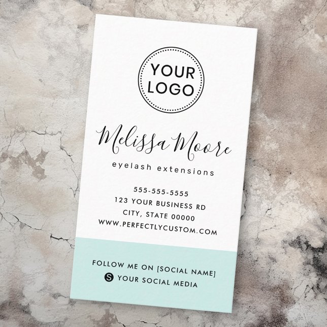 Light aqua blue feminine Custom Logo Social Media Visitenkarte (Light aqua blue feminine custom logo social media business card)