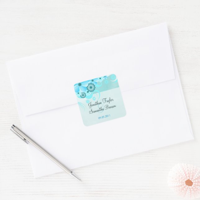 Light Aqua Blue Floral Save the Date Gevor Sticker (Umschlag)