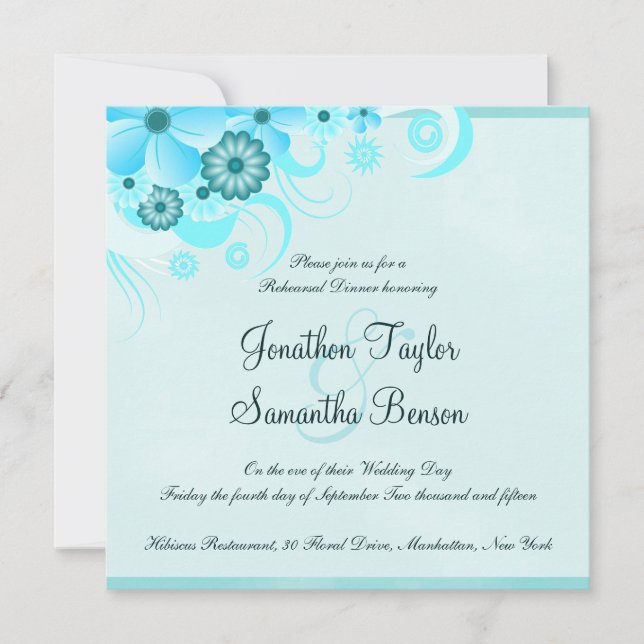 Light Aqua Blue Square Hochzeitsdinner Probe Einladung (Vorderseite)