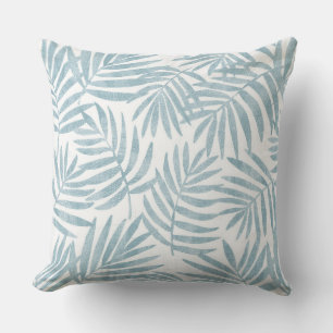Light Aqua Blue und White Palm Leaf Throw Kissen