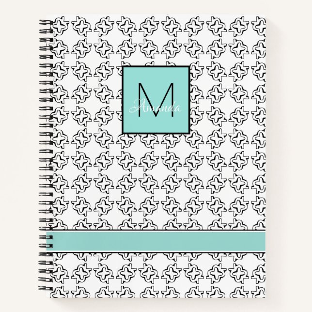 Light Aqua Box auf Schwarz & Weiß Muster Notizbuch (Vorderseite)
