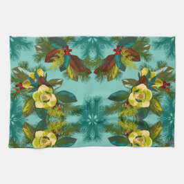 Light Aqua Magnolia Floral Print Kitchen Handtuch