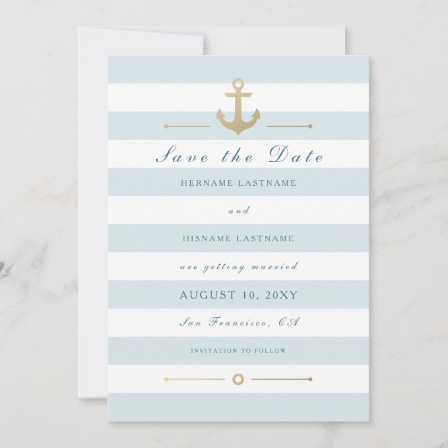 Light Aqua Nautic Save the Date Flat Card (Vorderseite)