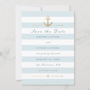 Light Aqua Nautic Save the Date Flat Card