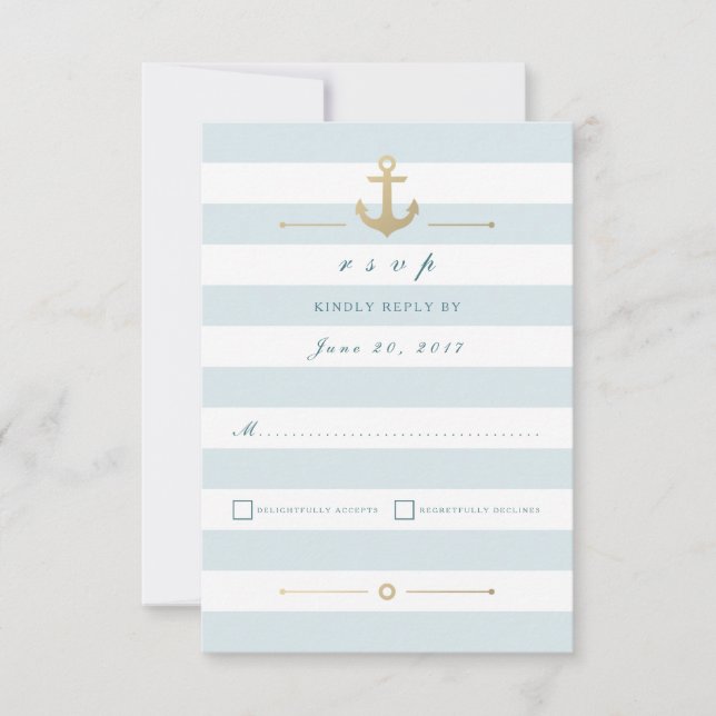 Light Aqua Strip Nautic Response RSVP Card (Vorderseite)