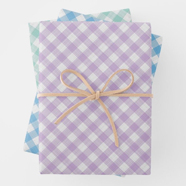 Light Aqua Türkis Green Pink Gingham Geschenkpapier Set (Beispiel)