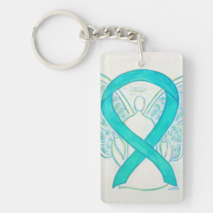 Light Aquamarin Awareness Ribbon Angel Schlüsselke Schlüsselanhänger