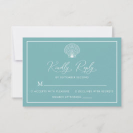 Light Aquamarin Blue Beach Seashell Elegante Hochz RSVP Karte
