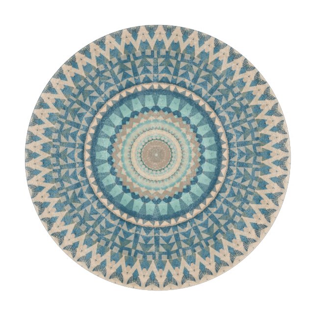 Light Aquamarin Blue Beige Mandala Schneidebrett (Vorderseite)