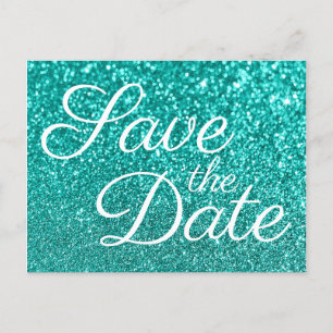 Light Aquamarin Bokeh Glitzer Save the Date Postkarte