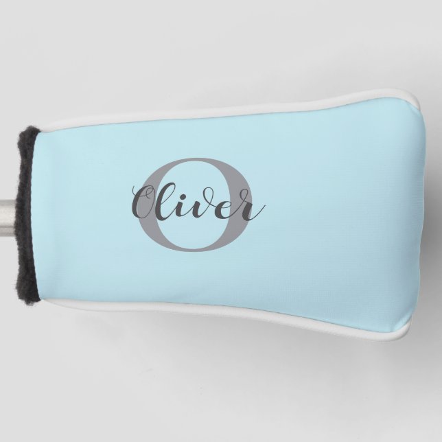 Light Aquamarin Elegant Monogram Script Name Golf Headcover (Vorderseite)