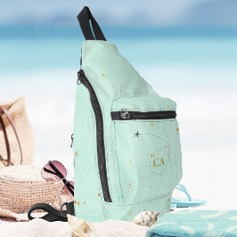 Light Aquamarine Minimalistische Monogram Gold Air Crossbody Bag