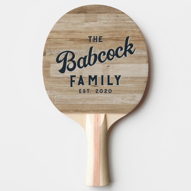 Light Ash Wood Retro Family Name & Year Tischtennis Schläger (Vorderseite)