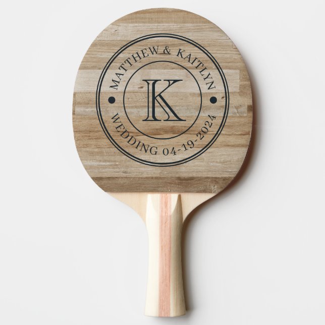 Light Ash Wood Wedding Monogram Tischtennis Schläger (Rückseite)