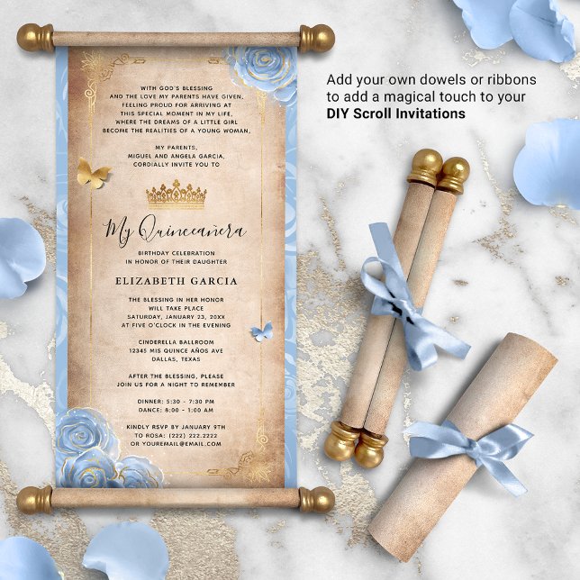 Light Baby Blue Gold Quince DIY Scroll (DIY scrolls do not come with dowels. Add your own or roll up with a ribbon for a personalized touch!)