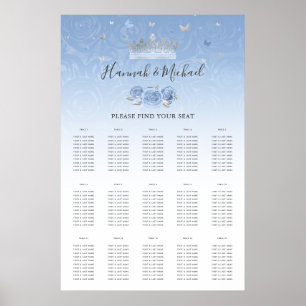 Light Baby Blue Silver Crown Blumenstempel Poster