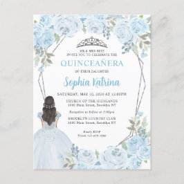 Light Baby Blue Silver Floral Princess Quinceañera Postkarte