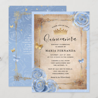 Light Baby Blue und Gold Rose Elegante Quinceanera Einladung