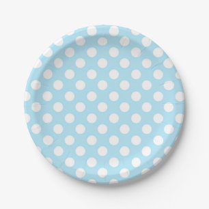 Light Baby Blue & White Polka Dots Geburtstagspart Pappteller