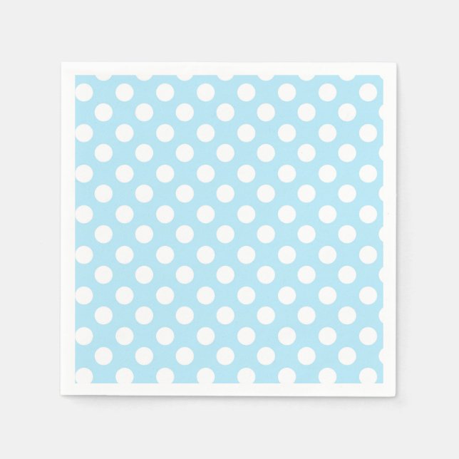 Light Baby Blue & White Polka Dots Geburtstagspart Serviette (Vorderseite)