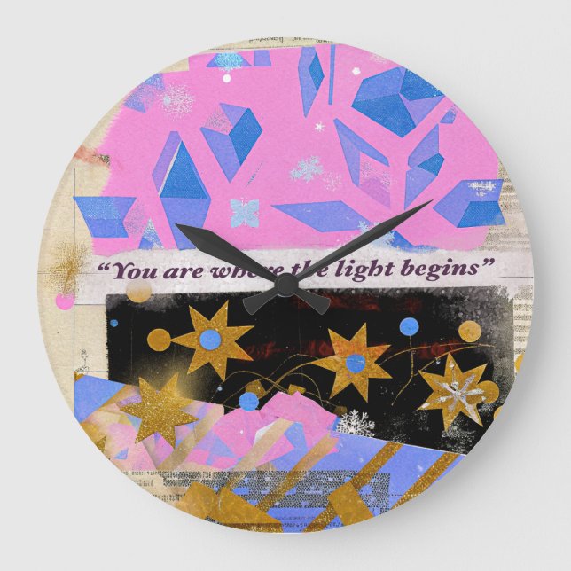 Light Begins Gem Clock – Pink & Gold Glow Große Wanduhr (Vorderseite)
