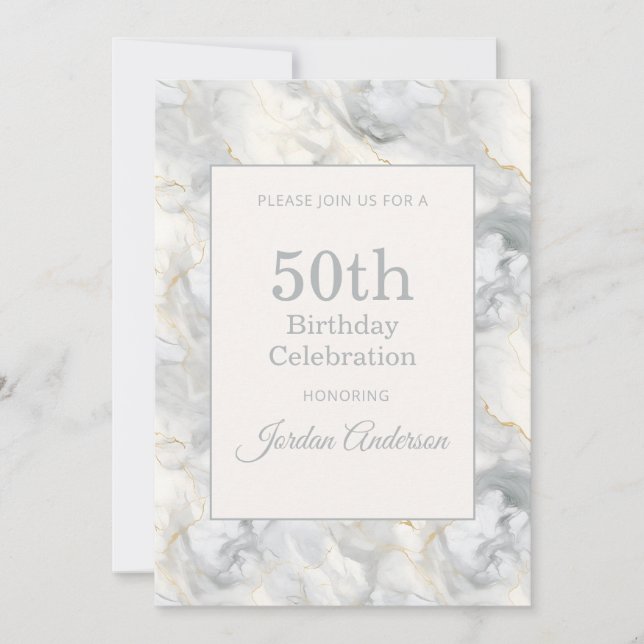 Light Beige Gray Marble 50th Birthday Einladung (Vorderseite)