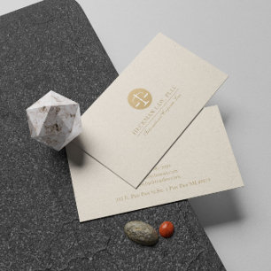 Light Beige Linen Gold Justice Logo Business Card Visitenkarte
