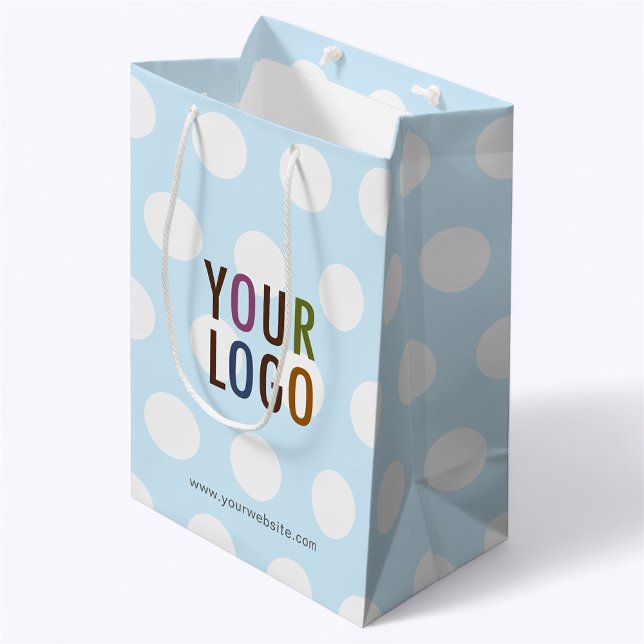 Light Blue 10 Zoll Polka Dot Geschenktasche Custom Mittlere Geschenktüte (MISOOK 7 x 4.5 x 10 inch Light Blue Polka Dot Gift Bag with Logo)