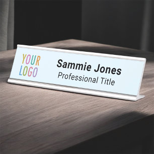 Light Blue 2x8 Schreibtisch Name Plakat mit Firmen Schreibtischnamensplakette