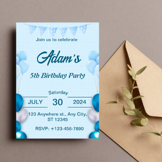 Light Blue 5. Geburtstag Einladung