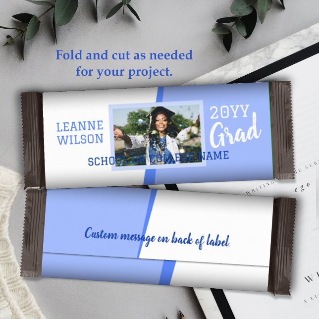 Light Blue Abschluss Custom Candy Bar Wrapper Flyer (light blue school colors graduation personalized candy bar wrapper, diy chocolate bar label for grad)
