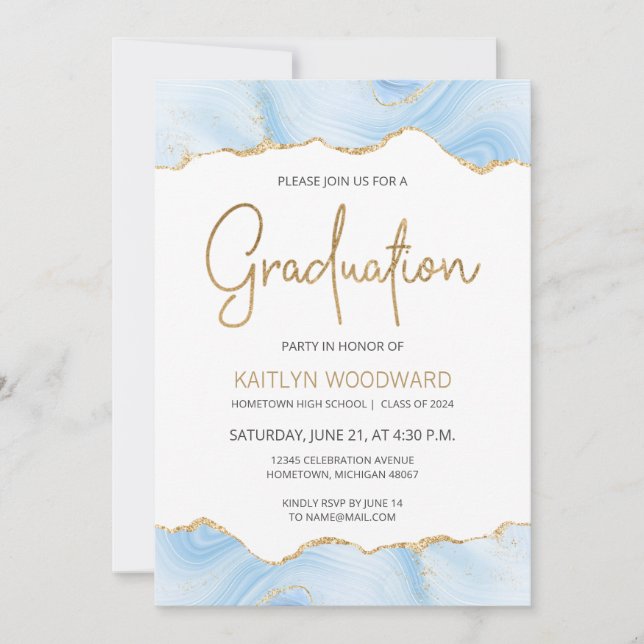 Light Blue Agate Gold Glitzer Graduation Party (Vorderseite)
