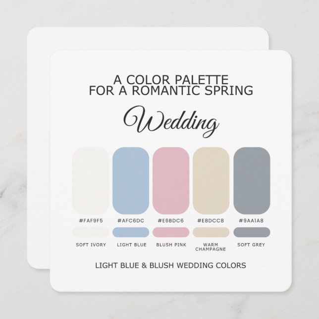 Light Blue and Blush Wedding Color Palette Card Einladung (Vorne/Hinten)