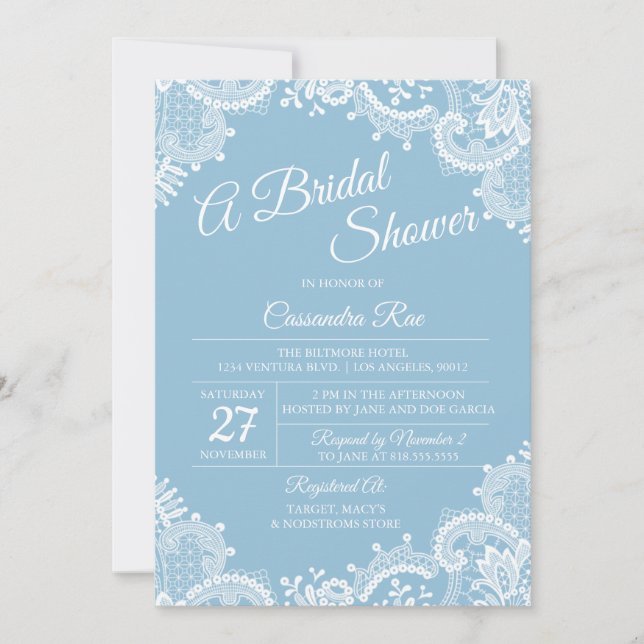 Light Blue and Lace Bridal Dusche Einladung (Vorderseite)