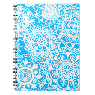 Light Blue and White Floral Mandala Pattern Notizblock
