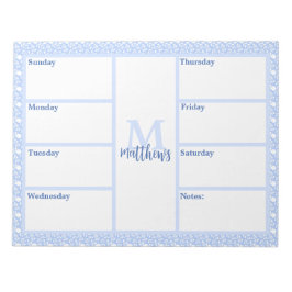 Light Blue and White Floral Weekly Planner Notepad Notizblock