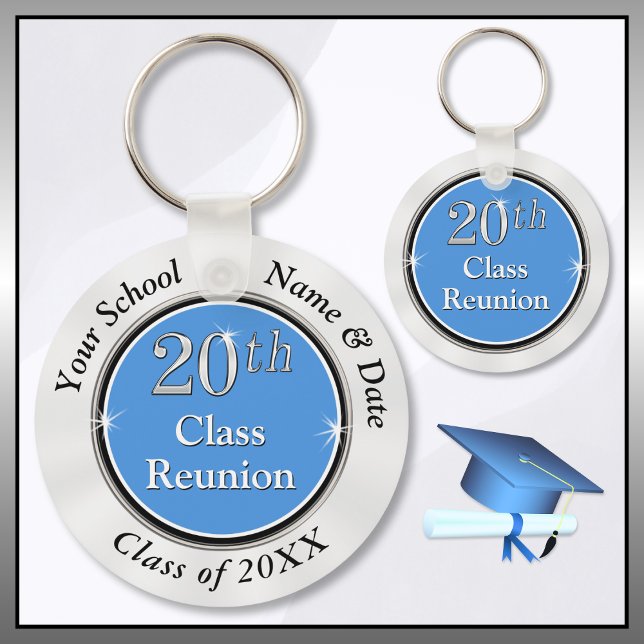 Light Blue and White, Wiedersehen-Favors der 20. K Schlüsselanhänger (20 year class reunion ideas. 20th class reunion gifts for classmates. Carolina blue, Black and White)