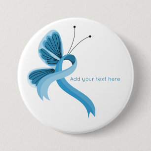 Light Blue Awareness Ribbon Butterfly Button