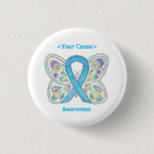 Light Blue Awareness Ribbon Custom Art Button Butt