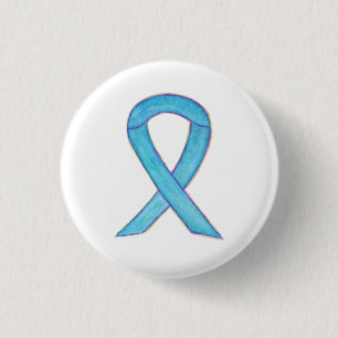 Light Blue Awareness Ribbon Custom Art Button Butt