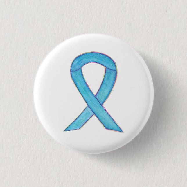 Light Blue Awareness Ribbon Custom Art Button Butt (Vorderseite)
