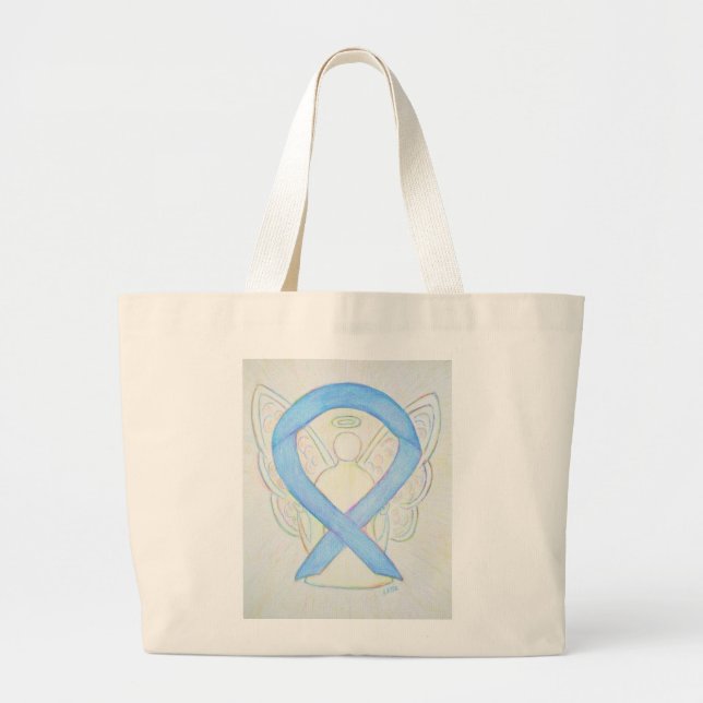 Light Blue Awareness Ribbon Custom Totbeutel Jumbo Stoffbeutel (Vorne)