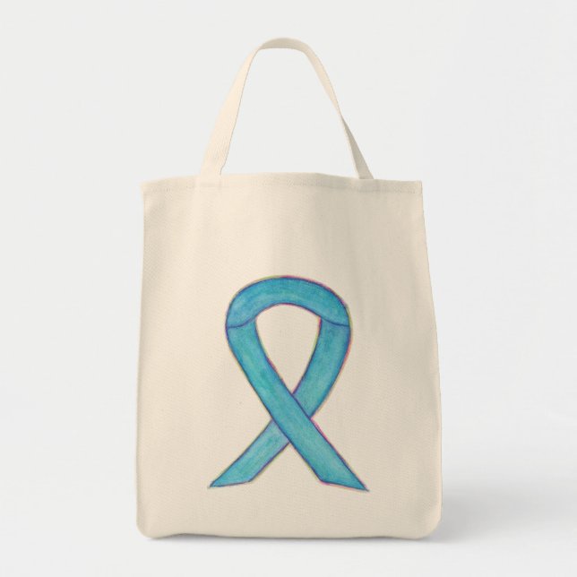 Light Blue Awareness Ribbon Custom Totbeutel Tragetasche (Vorne)