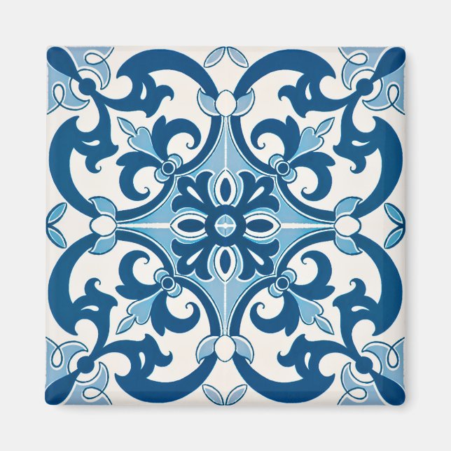Light Blue Azulejo Lilie Style Kitchen Magnet (Vorne)