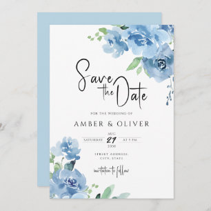 Light Blue Baby Blue Floral Blätter Save the Date  Einladung
