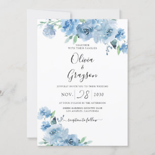 Light Blue Baby Blue Floral QR in einer Hochzeit Einladung