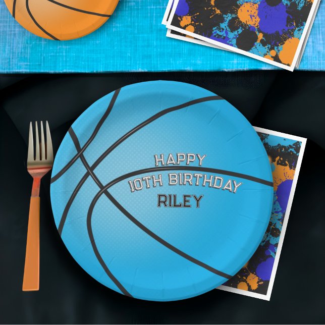 Light Blue Basketball Happy Birthday Name Pappteller (Von Creator hochgeladen)