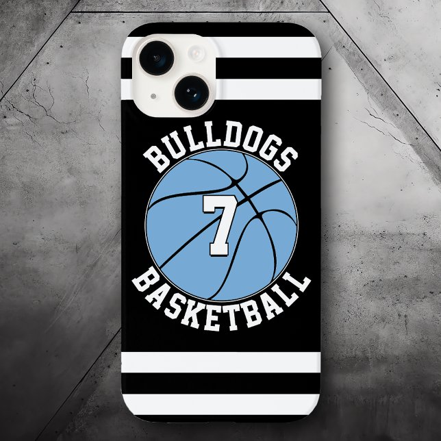 Light Blue Basketball Team Name and Player Number Case-Mate iPhone Hülle (Light blue / Carolina blue basketball phone case with custom team name and player number)