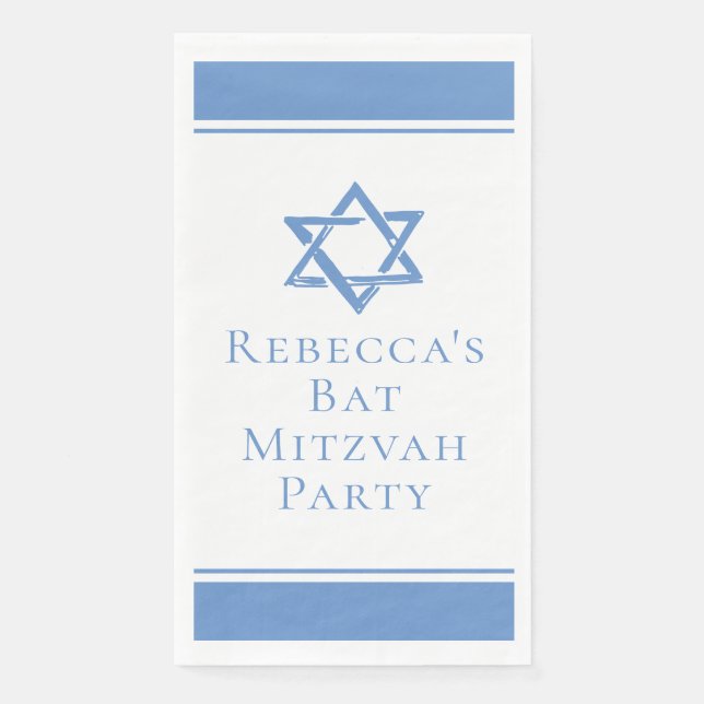 Light Blue Bat Mitzvah Party Star of David Serviette (Vorderseite)